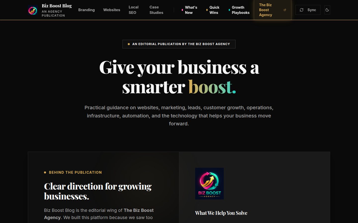 Biz Boost Blog homepage preview