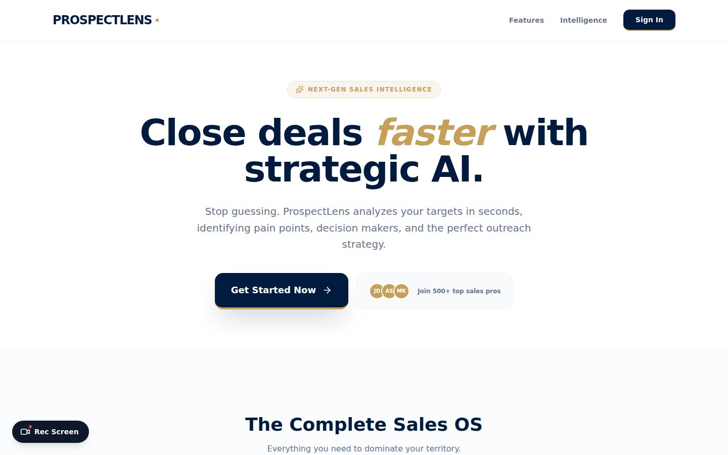 Prospect Lens homepage preview